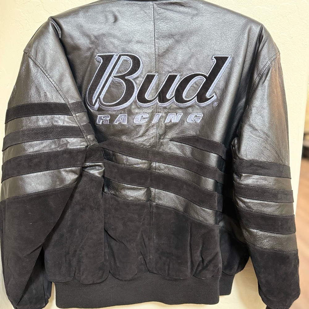 Budweiser Black Leather Men’s Jacket - Picture 2 of 3